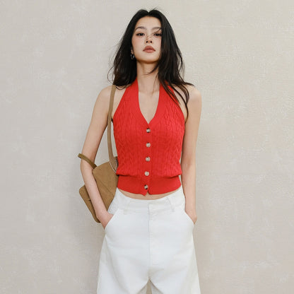FU_FRESH_UP_Cable_Knit_V-neck_Backless_Slimming_Women&