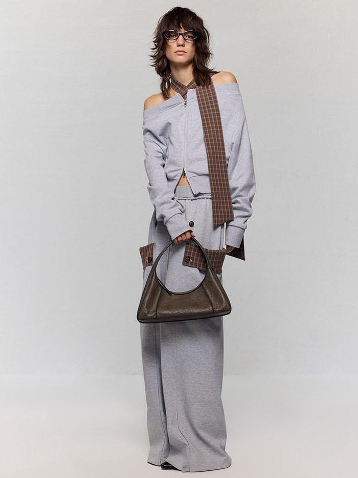 RUN TO THE FUTURE Waxed Leather Soft Handle Vintage Topstitch Medium Zipper Daily Handbags