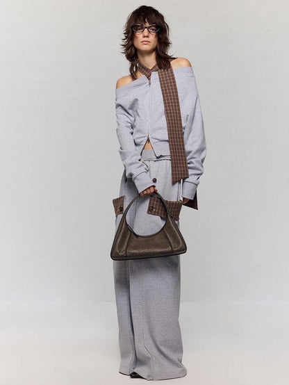RUN TO THE FUTURE Waxed Leather Soft Handle Vintage Topstitch Medium Zipper Daily Handbags