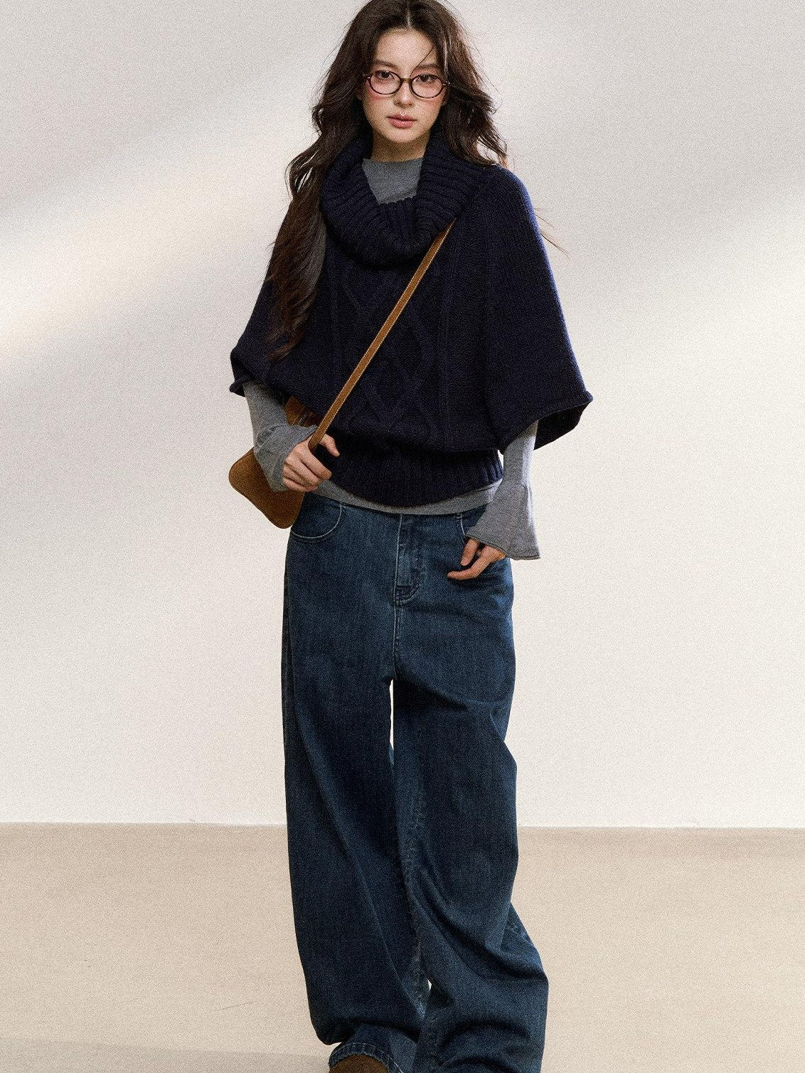7Shiftin Cozy High Neck Cropped Loose Pullover Knit For Girls White Blue Gray Sweaters