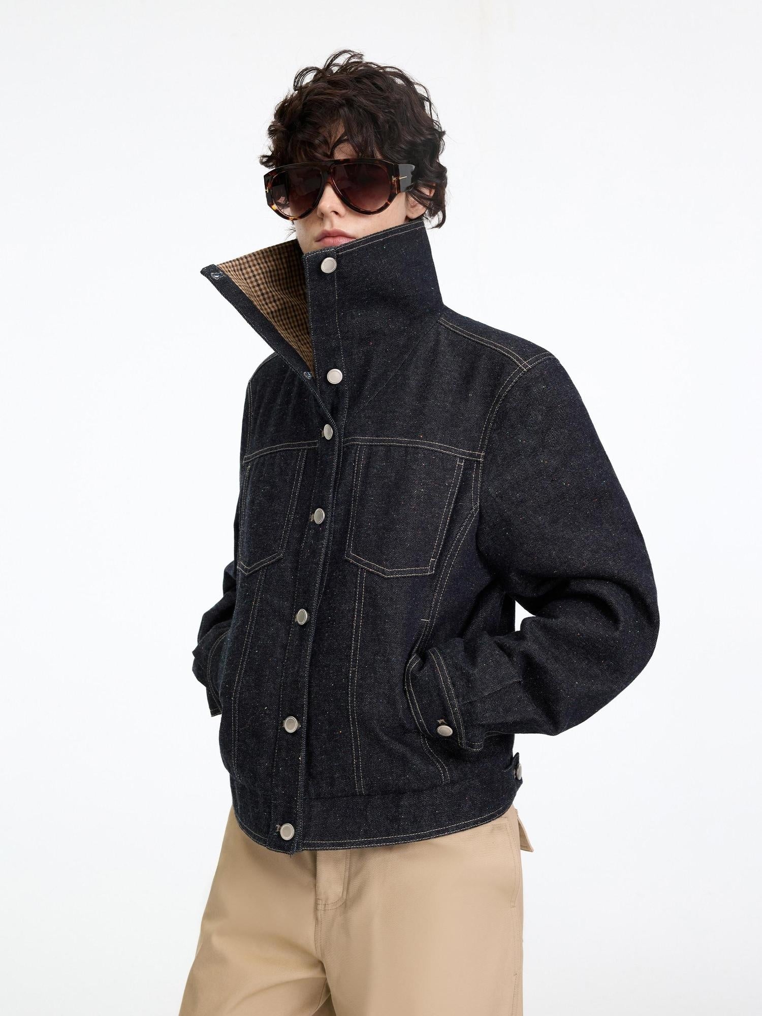 RUN TO THE FUTURE Indigo Relaxed Commuter Loose Fit Long Sleeve Solid Single Button Denim Jackets