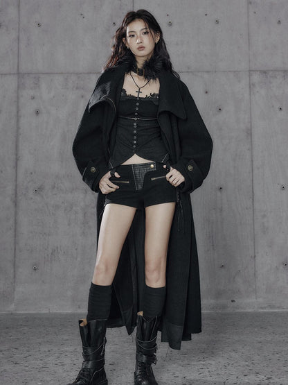 Low pixel Slim Fit Gothic V-neck Paneled Knit Black Womens Everyday Long Sleeve Crop Tops