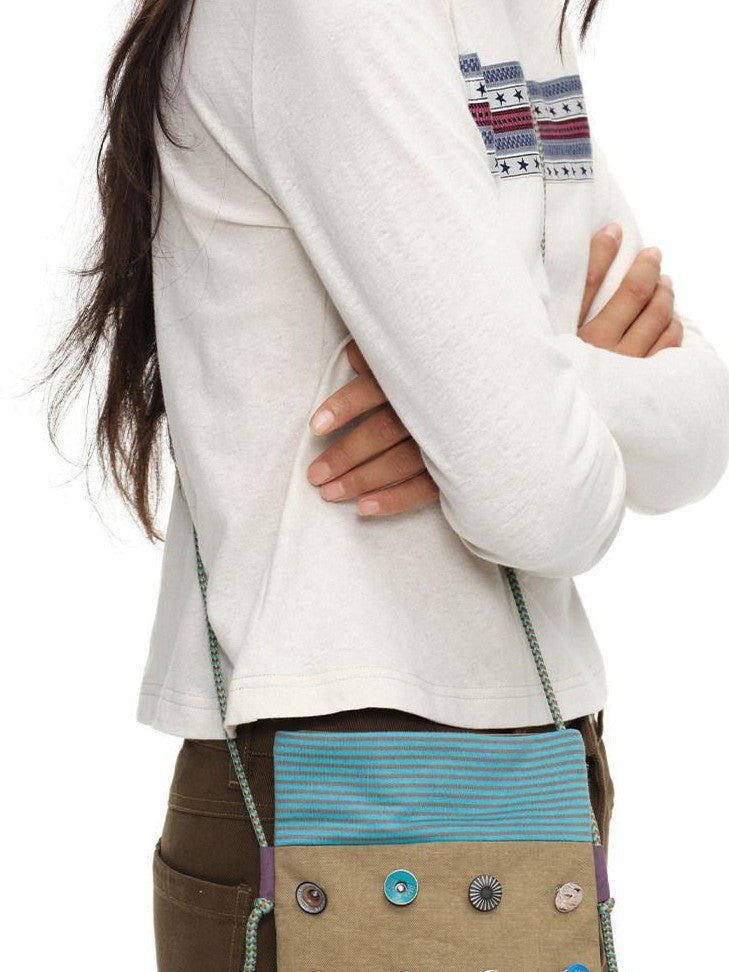 oinimi Khaki Stripe Button Badge Studded Square Women&