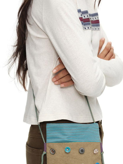oinimi Khaki Stripe Button Badge Studded Square Women&