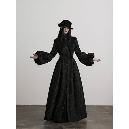 INDULGE Slim Casual Tailored Viscose Wool Blend Plaid High Waist Women Daily Long Coats