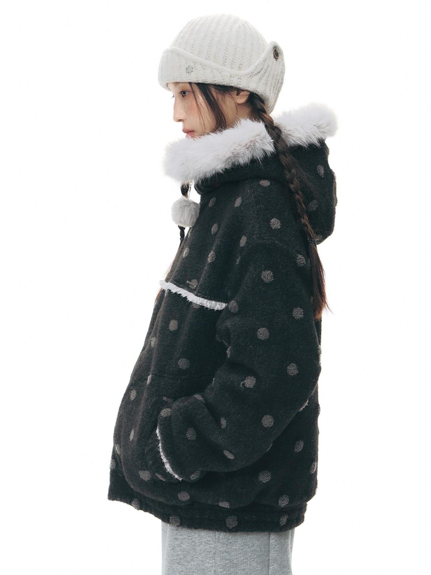 NAPSNAPS Black Polka Dot Reversible Patchwork Hooded Women&