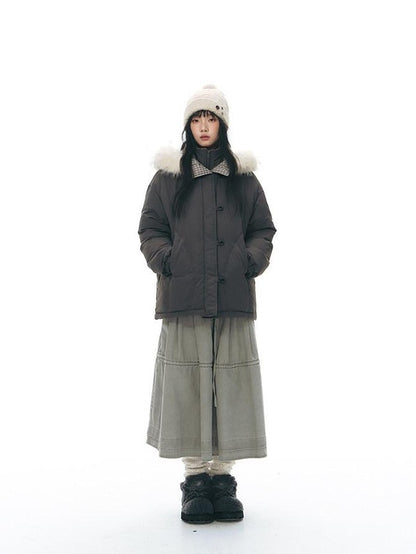 NAPSNAPS White Fur Hooded Double Collar Faux Two Piece Women&