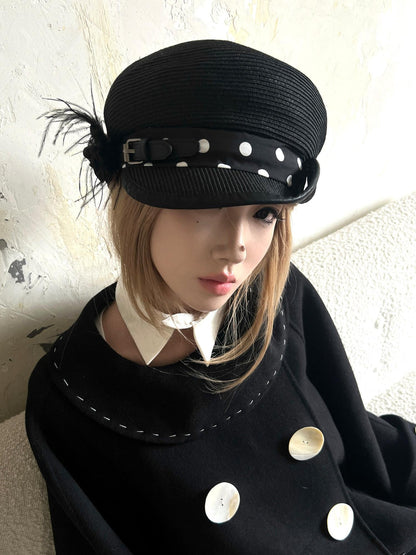 nit alcove Recycled Fiber Casual Straw Polka Dot Adjustable Unisex Black Hats