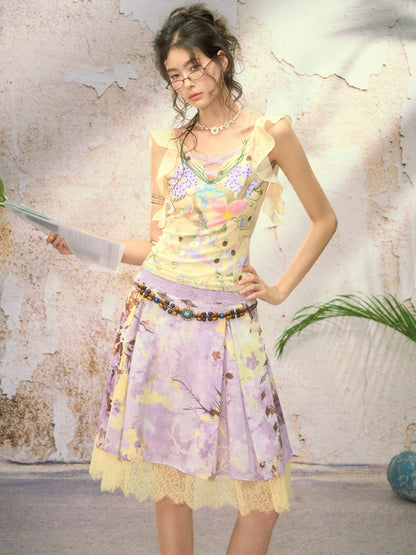 OfAkiva Handpainted Floral Ruffle Cross Tie Women&