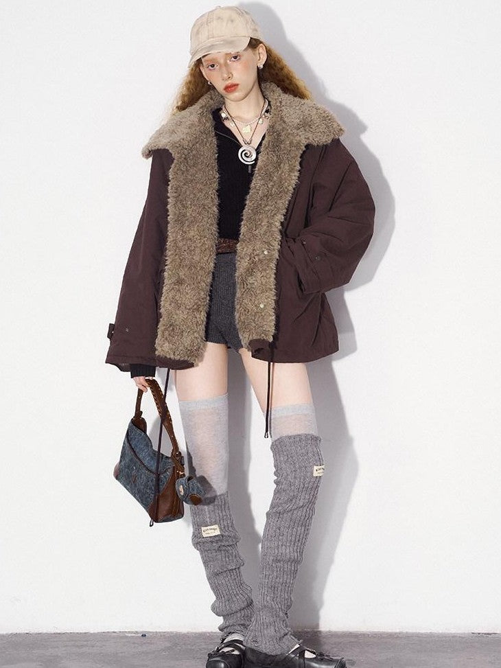 DIDDI MODA Fuzzy Pocket Open Cardigan Knitted Two Piece Women&
