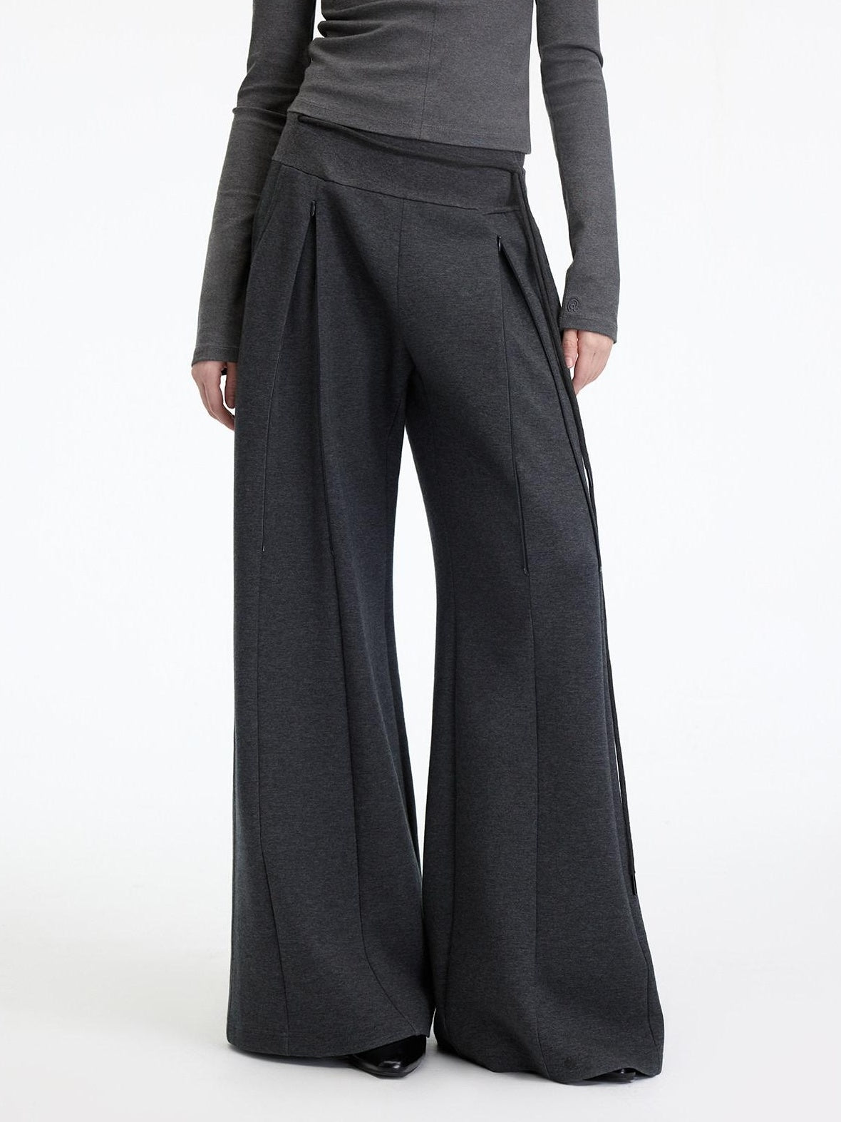 RUN TO THE FUTURE Antibacterial Mid Stretch Zip Casual Mid Rise Heather Gray Wide-Leg Pants