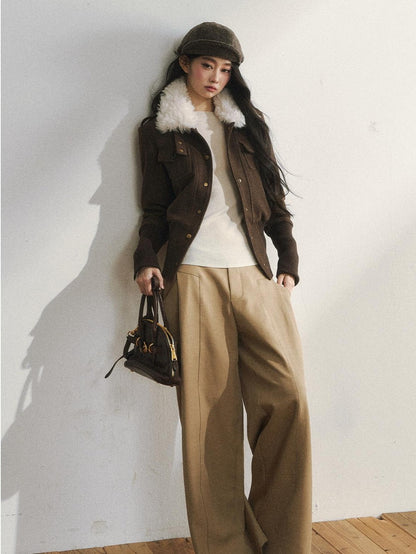 7Shiftin Slimming Casual Loose Fit Womens Brown Button Front Cropped Jackets