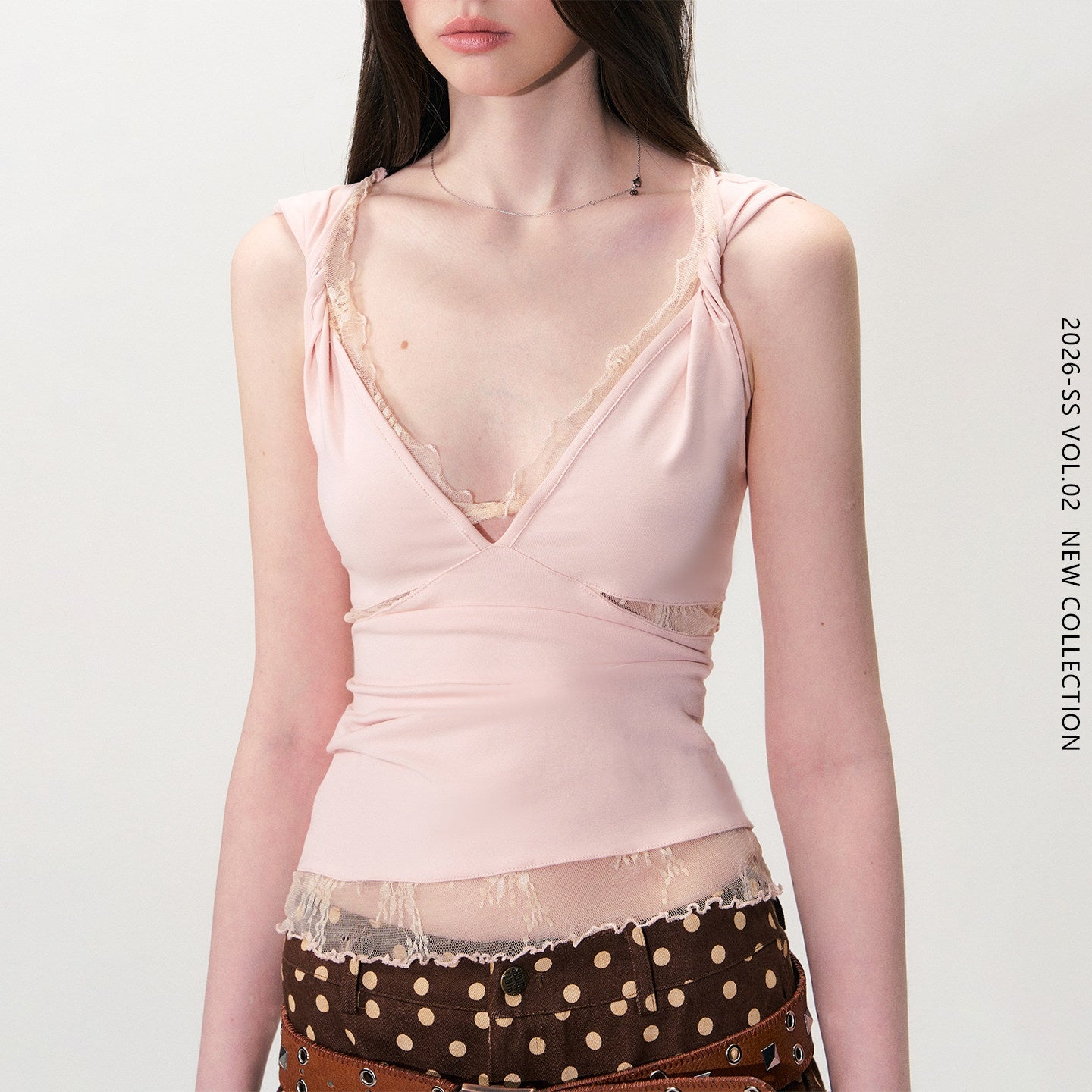 The NeverMore Soft Lace Slim Fit V-neck Stretch Cotton Tencel Women Pink Camisoles