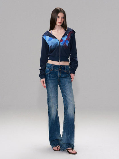The NeverMore Soft Stretch Polyester High Waist Cropped Zip Hooded American Women Hoodie