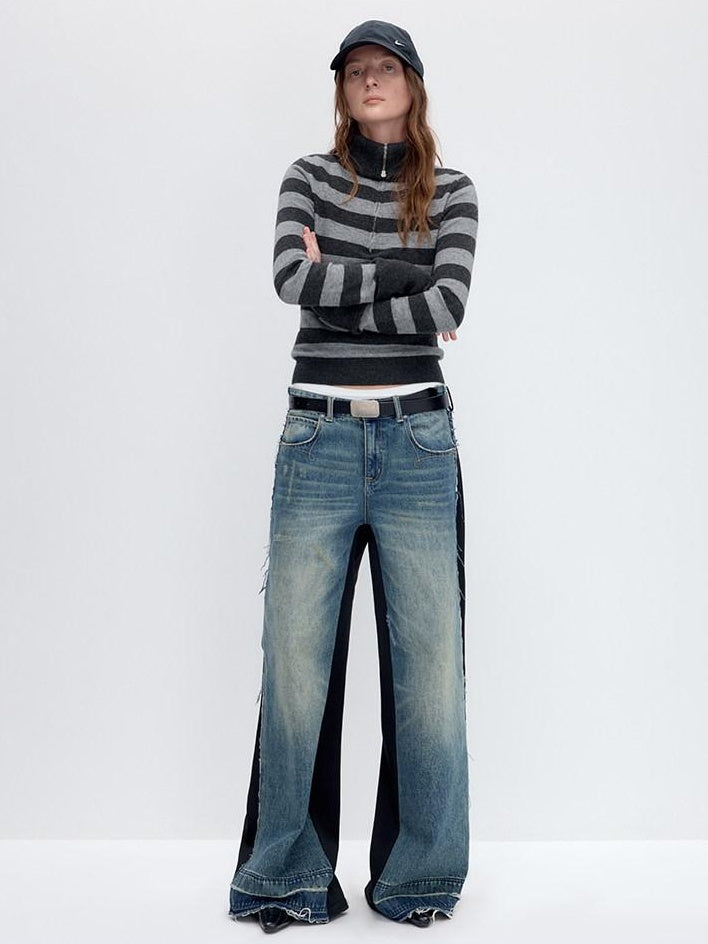 RUN TO THE FUTURE Vintage Slim Fit Wool Striped Pullover Office Commuter Women Sweaters