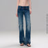 The NeverMore Slight Stretch Low Rise Slim Cotton Casual Women Deep Blue Straight Leg Jeans
