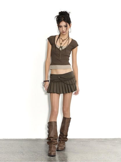Low pixel Soft Stretch Cotton V-neck Slim Fit Colorblock Sleeveless Womens Basic Crop Tops