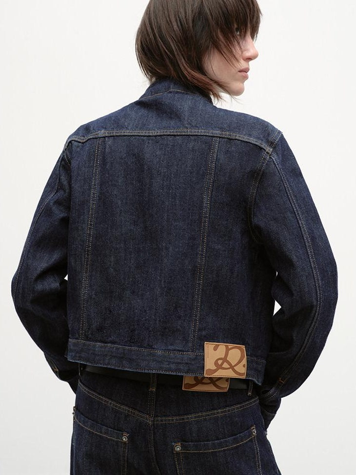 RUN TO THE FUTURE Indigo Two Piece Denim Set Button Jacket Casual Neutral Female Wide-Leg Jeans