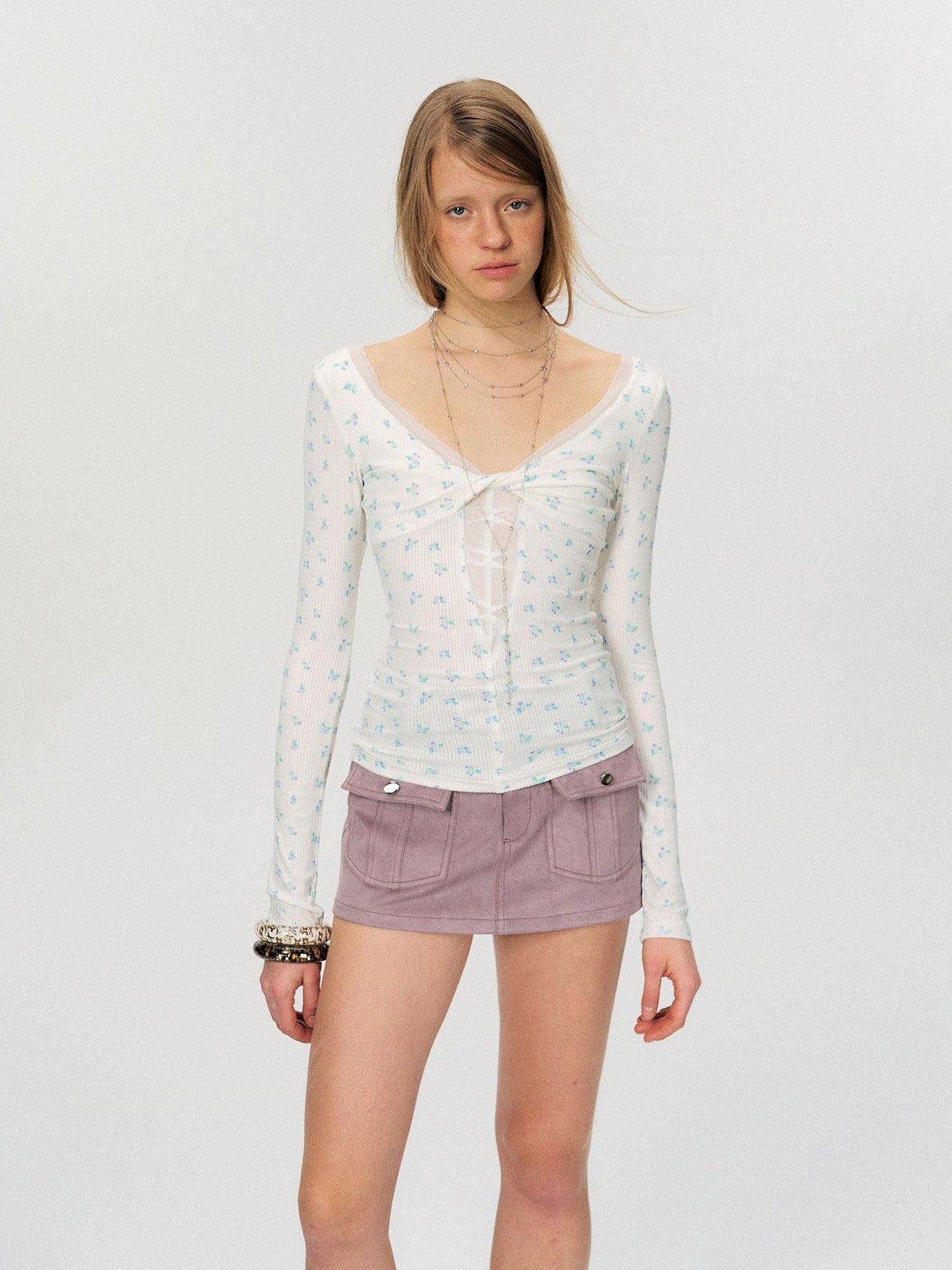 The NeverMore Sexy Mesh Floral Spliced Fitted Womens Stretch Long Sleeve Crop Tops