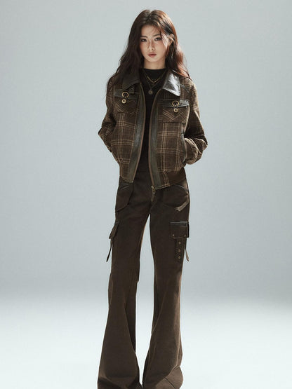 Low pixel Slim Low Rise Cotton Flare Street Style Zipper Brown Women Cargo Pants