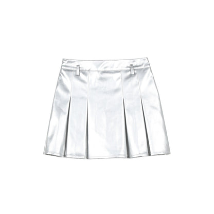 7Shiftin High Waist Pleated A Line Slim Fit Office Women Silver Mini Skirts