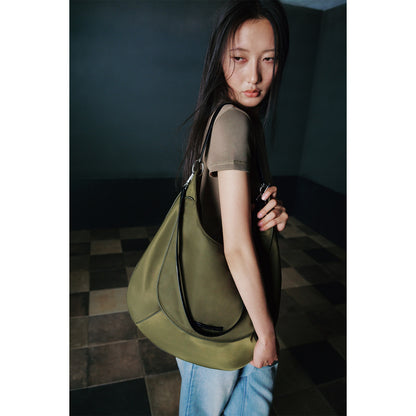 RUN TO THE FUTURE Large Egg Shape Nylon Topstitch Original Design Casual Unisex Shoulder Bags