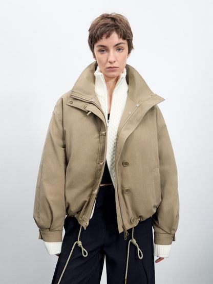 RUN TO THE FUTURE Thick Cotton Fill Fur Collar Loose Fit Commuter Solid Zip Puffer Jackets