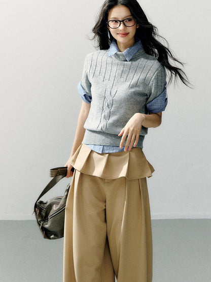 7Shiftin Detachable Lace Trim Natural Waist Casual Khaki Women Wide Leg Pants
