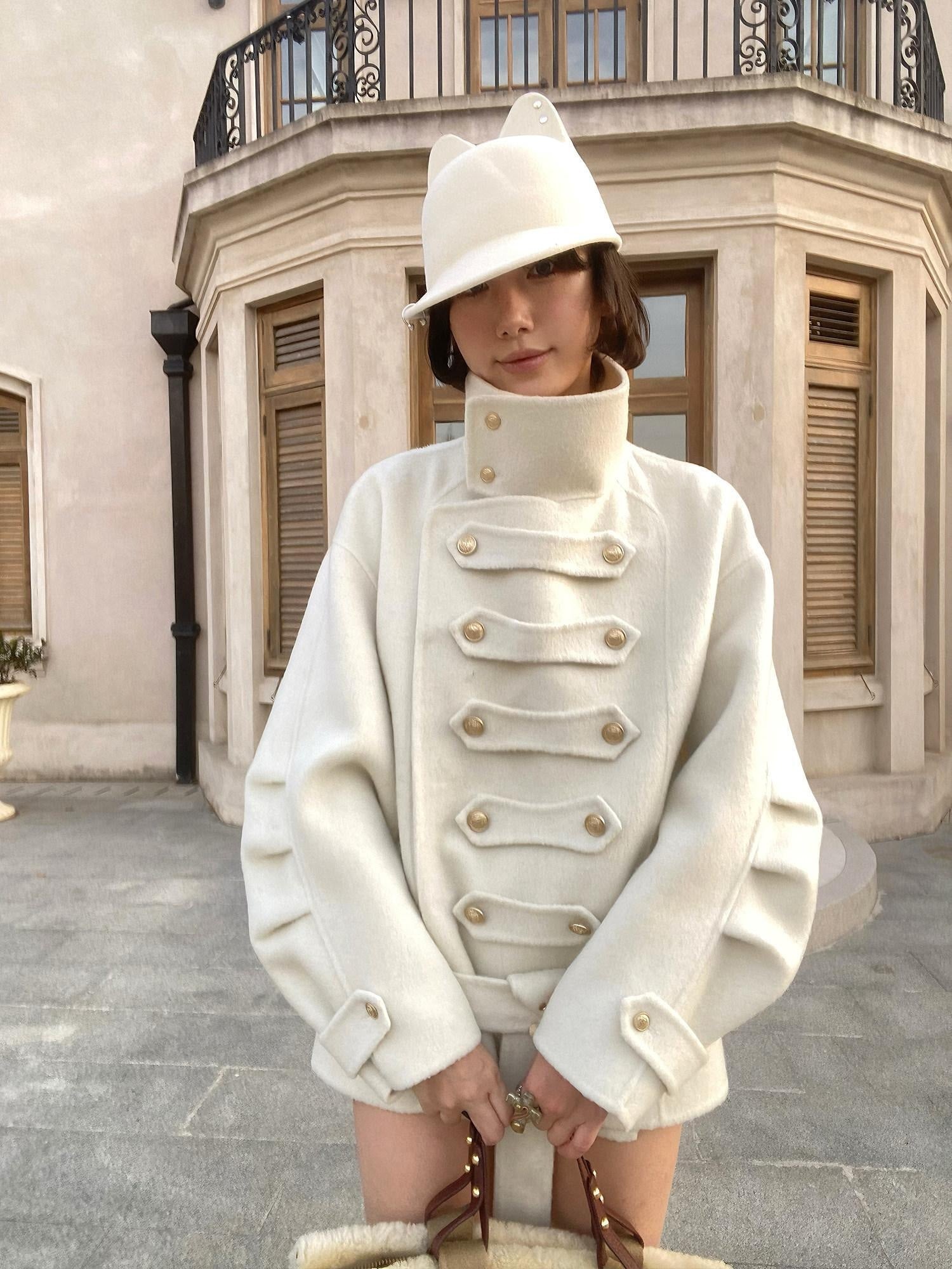 nit alcove Hand Sewn Warm Knight Double Breasted Unisex Wool Blend Platinum Wool Coats