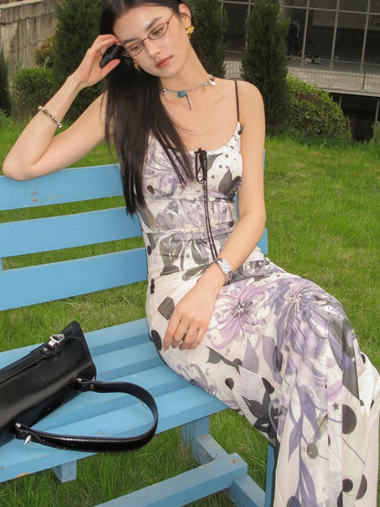 OfAkiva Fishtail Printed Cinched Waist Spaghetti Strap Women&
