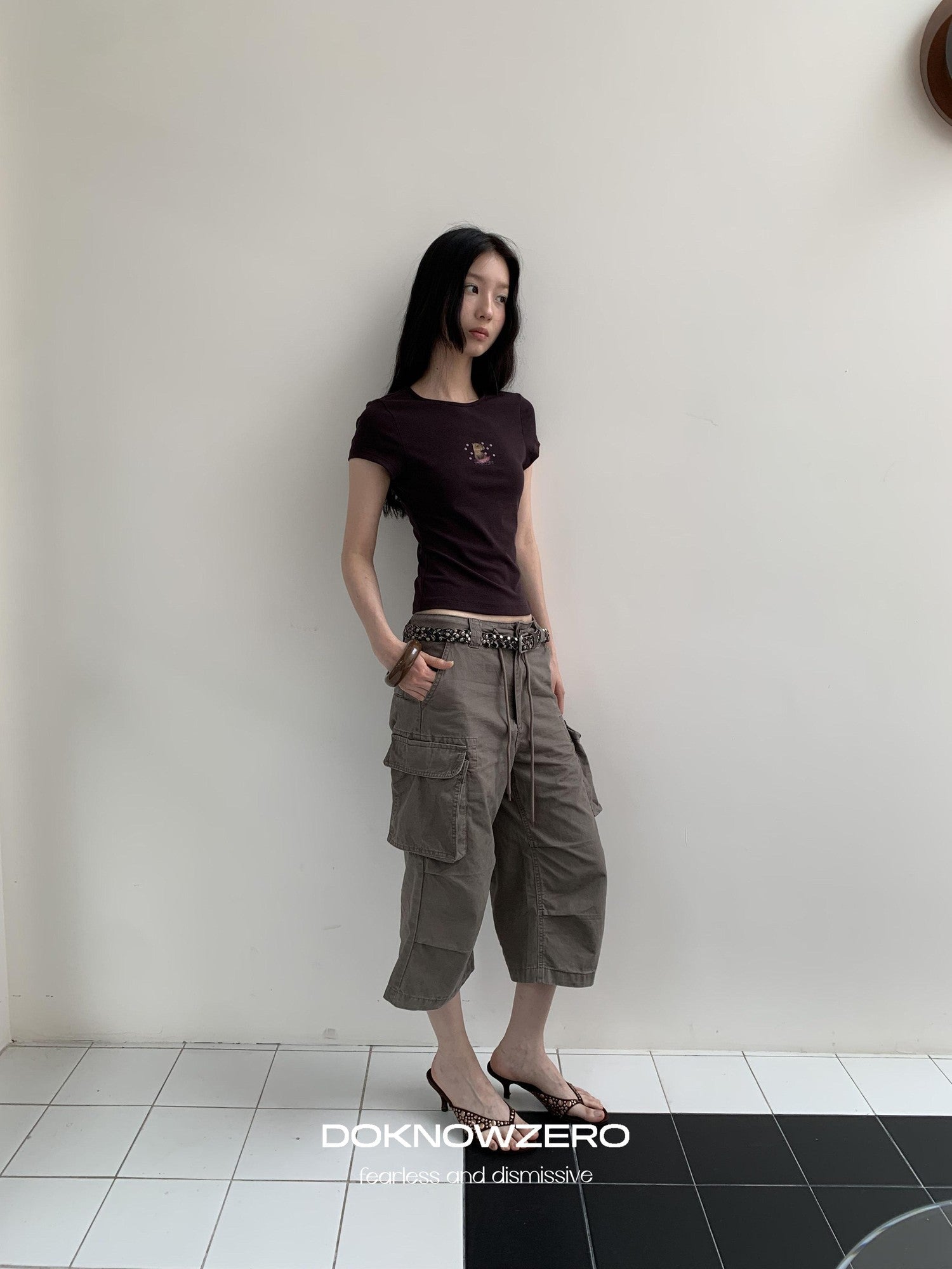 DKZ OFFICIAL Coffee Retro Print Slim Fit Women&