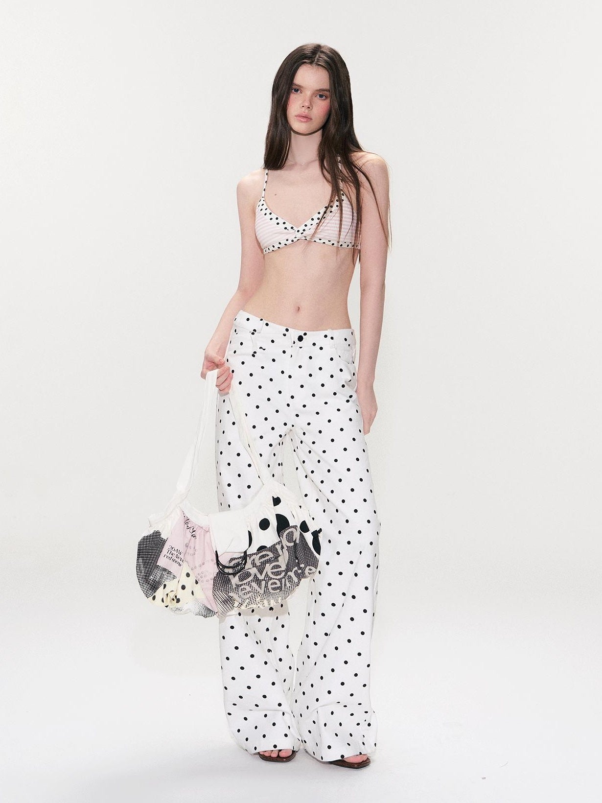 The NeverMore Padded Polka Dot Slim Fit Cropped Round Neck Womens Cotton Blend Camisoles
