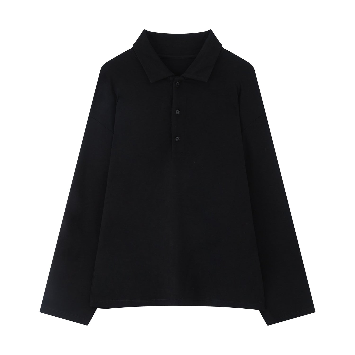 RUN TO THE FUTURE Lyocell Wool Blend Commuter Loose Fit Henley Classic Black Long Sleeve T-Shirts