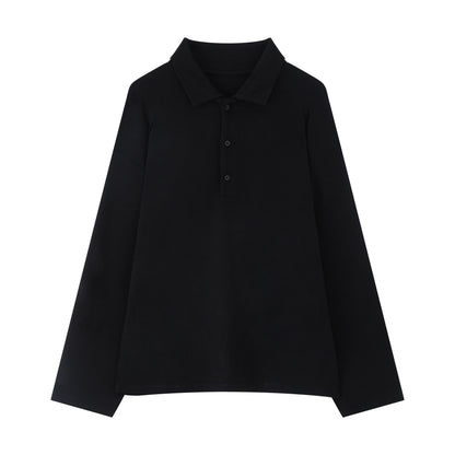 RUN TO THE FUTURE Lyocell Wool Blend Commuter Loose Fit Henley Classic Black Long Sleeve T-Shirts