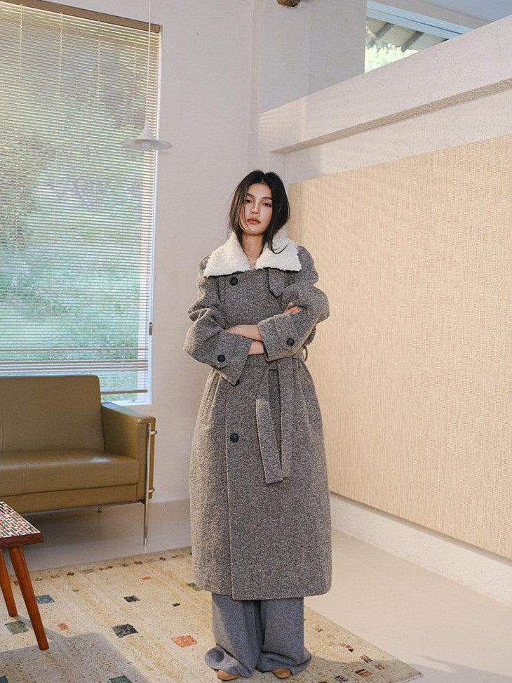 FU FRESH UP Minimalist Detachable Fur Collar Button Tie Women&