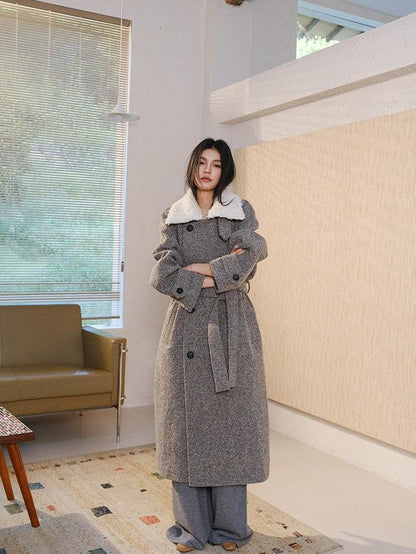 FU FRESH UP Minimalist Detachable Fur Collar Button Tie Women&