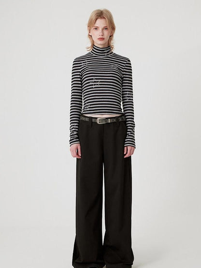 RUN TO THE FUTURE Original Pocketed Low Rise Zip Fly Stretch Black Women Straight Pants