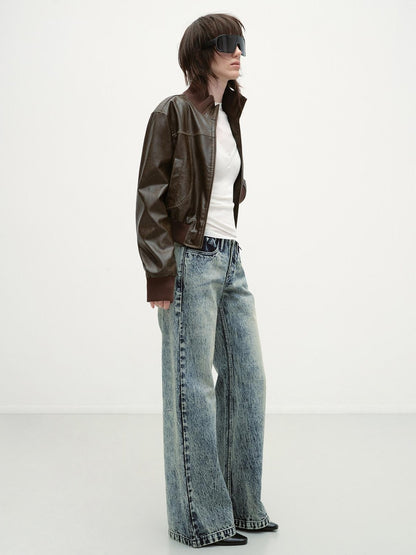 RUN TO THE FUTURE Vintage Washed Distressed Low Rise Durable Snow Blue Denim Women Straight Jeans