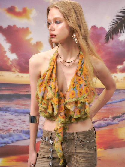 The NeverMore Original Design Backless Slim Fit Floral Spaghetti Strap Women Camisoles