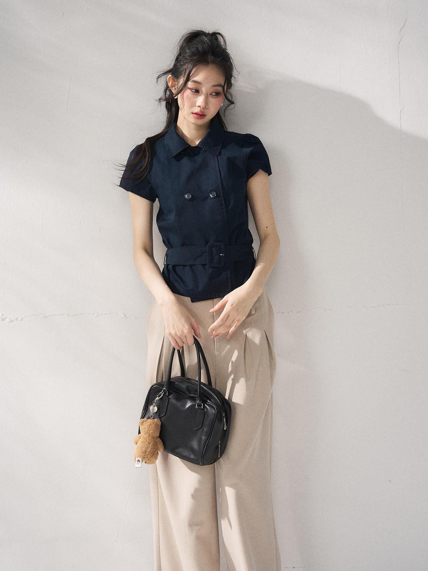 7Shiftin Breathable Cotton Nylon Casual Polo Regular Fit Women Navy Short Sleeve T-Shirts