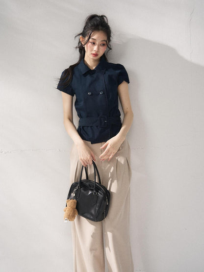 7Shiftin Breathable Cotton Nylon Casual Polo Regular Fit Women Navy Short Sleeve T-Shirts