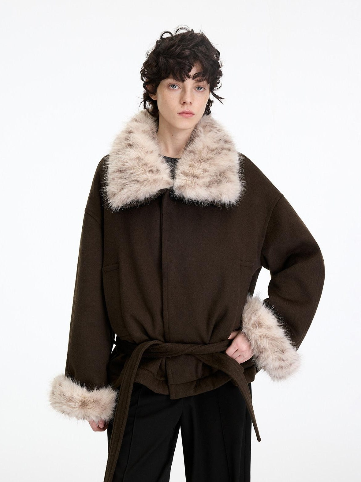 RUN TO THE FUTURE Thick Loose Fit Lapel Tie Midlength Casual Female Zelkova Green Track Jackets