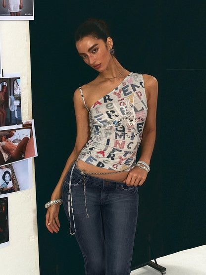 The NeverMore Original Backless Slim Fit Cropped Cotton Women Printed Letter Tank Tops