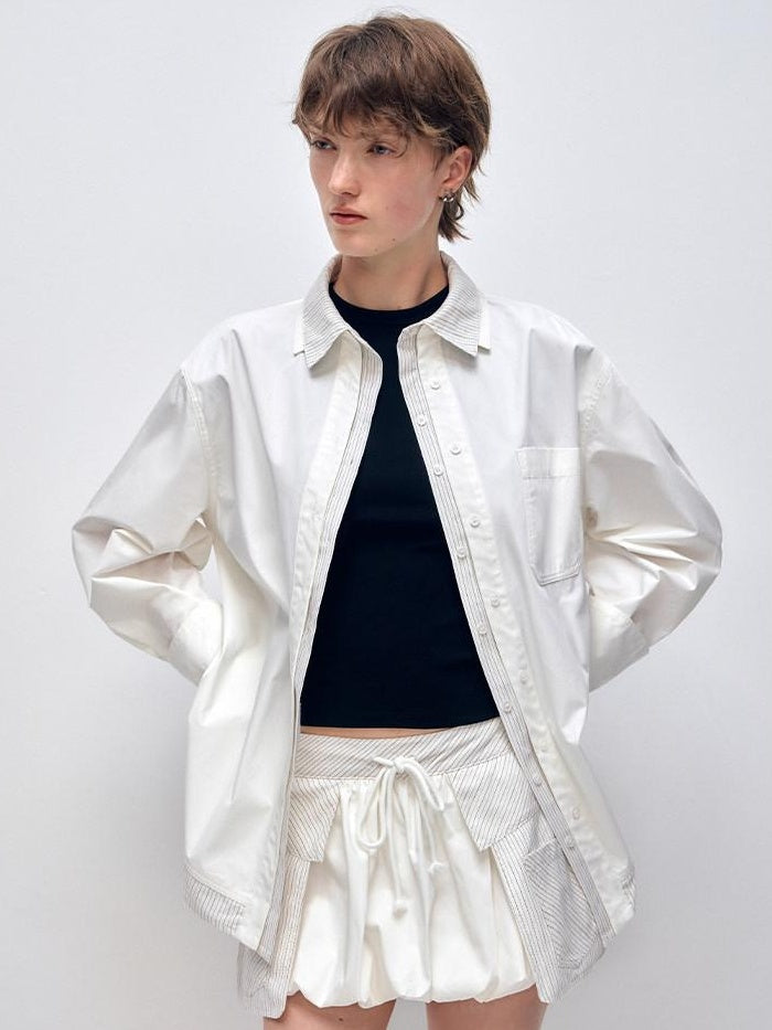RUN TO THE FUTURE Breathable Cotton Original Loose Patchwork Women Polo Long Sleeve Striped Shirts