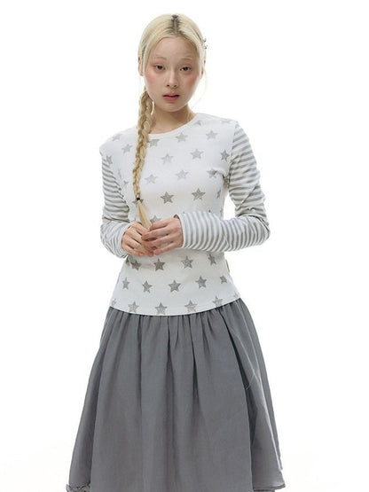 NAPSNAPS Gray Blue Lace Puff Sleeves Cardigan Women&