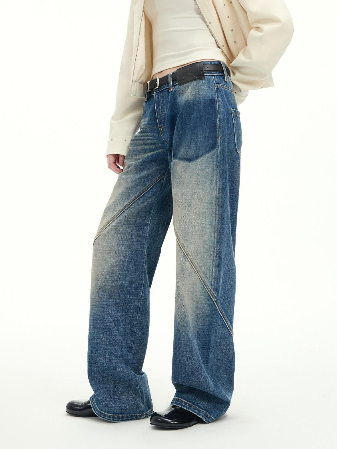 RUN TO THE FUTURE Vintage Washed Low Rise Cotton Boxy Women Zip Fly Nostalgic Blue Straight Jeans