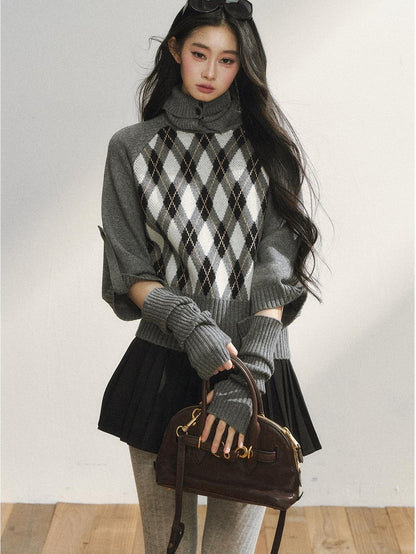 7Shiftin Cozy Vintage Slim Fit Turtleneck Pullover Women Plaid Knitwear Tops Sweaters