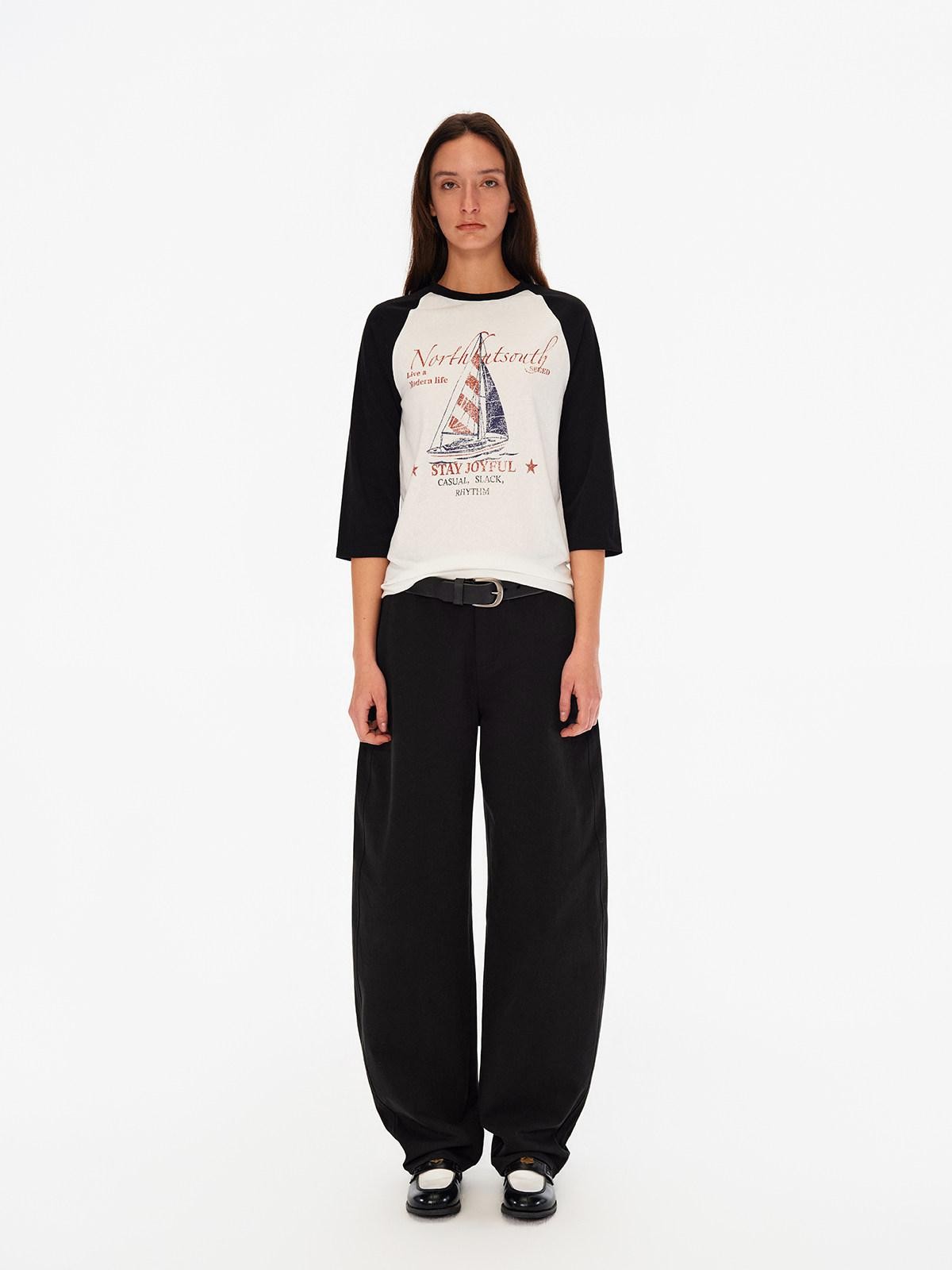 Northbutsouth Sail Distressed Print Logo Contrast Raglan Women&