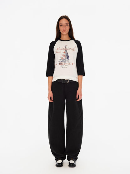 Northbutsouth Sail Distressed Print Logo Contrast Raglan Women&
