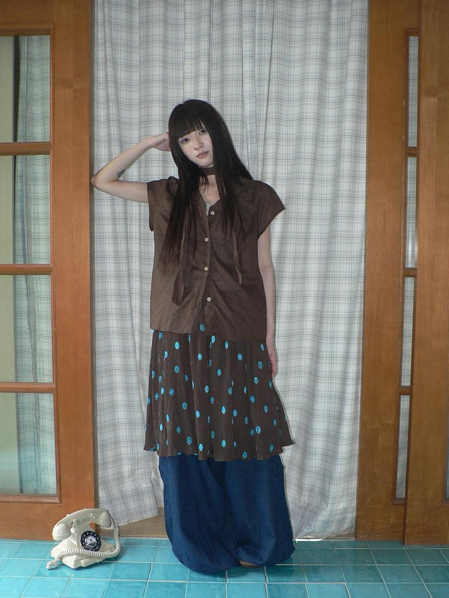 ang project Deep Blue Vintage Pleated Elastic Waist Loose Fit Women&